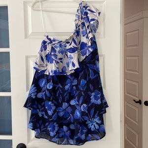 Anthropologie Easy One-Shoulder Dress sz L Blue